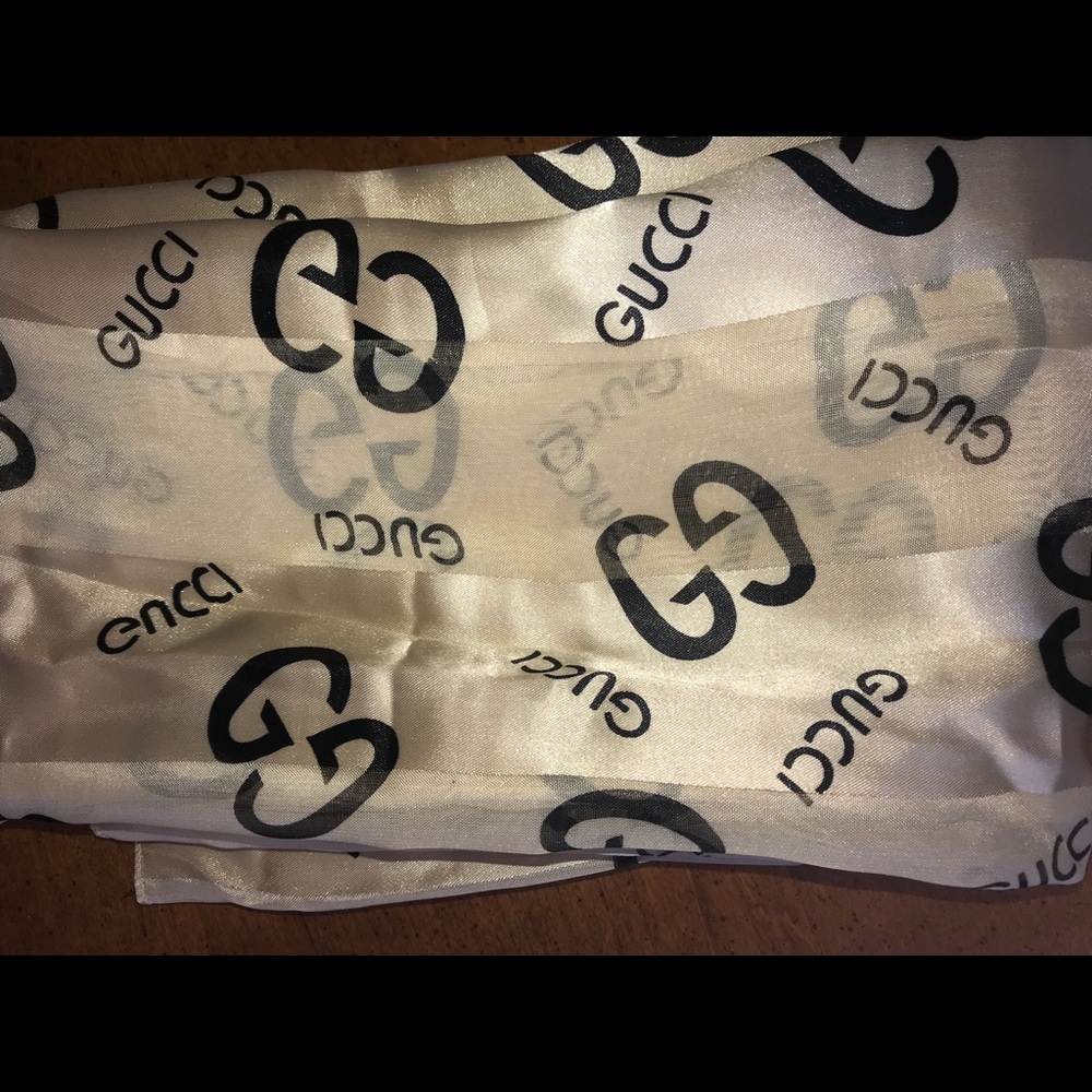 Gucci Scarf gold silk and tan sheer.